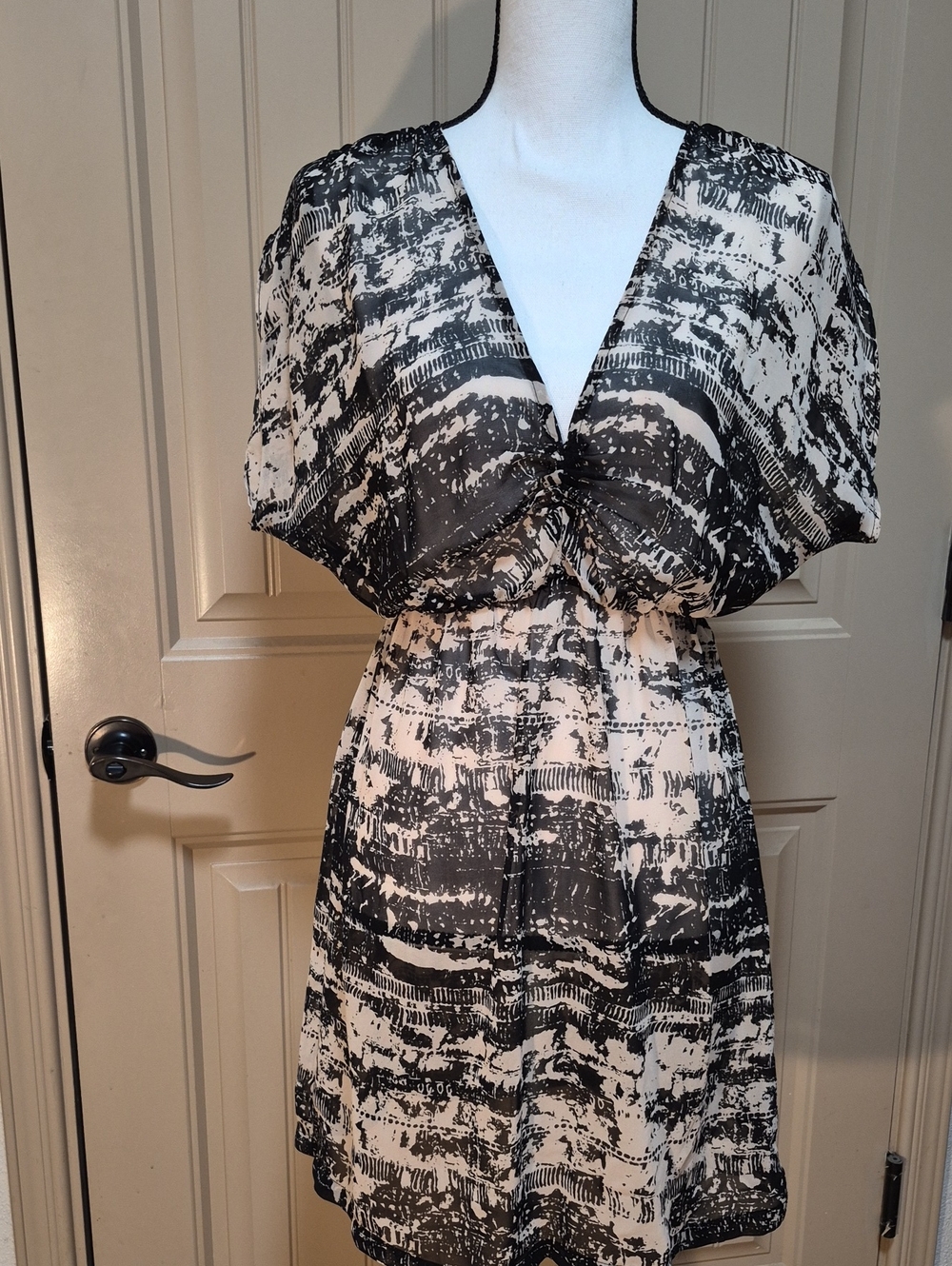 L Sheer Black V-Neck Swim Coverup